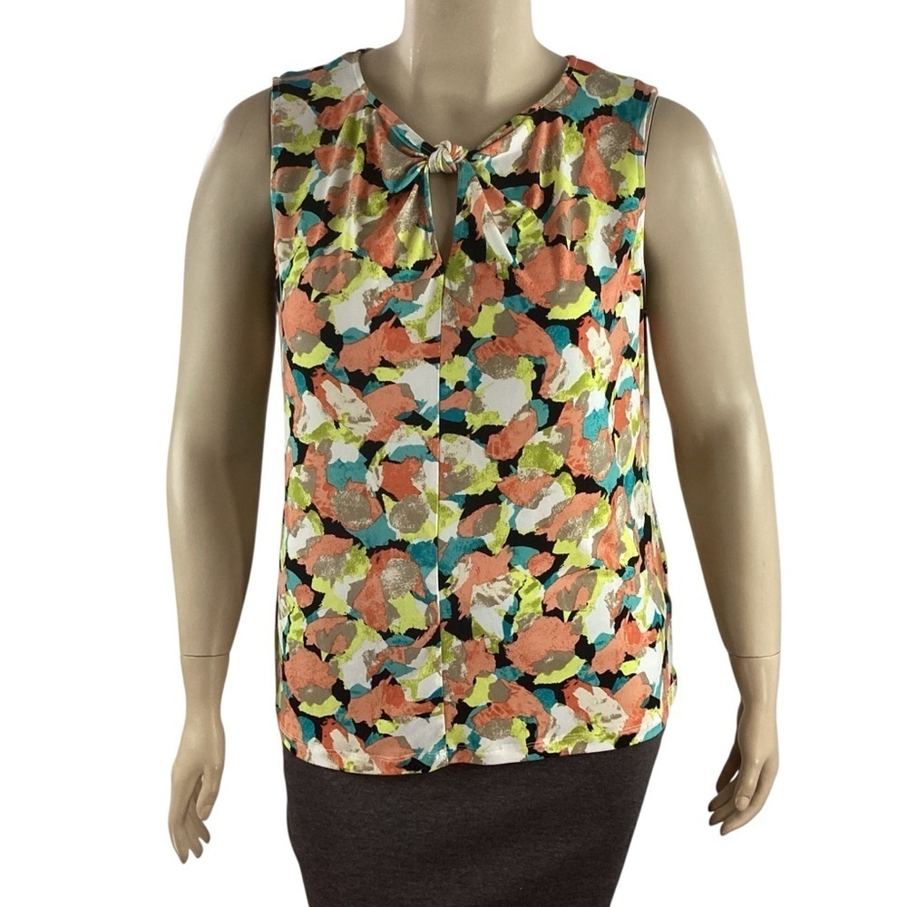Kasper Multicolor Sleeveless Knot Neck Blouse Top 1X